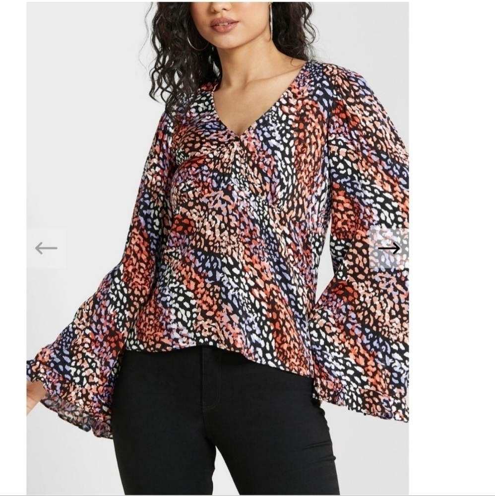 River Island Flutted Bell Sleeves Multicolored Blouse